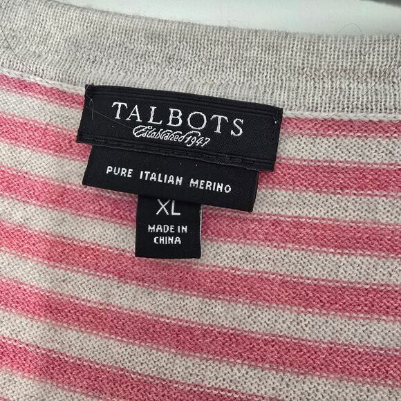 Talbots Cardigan Italian Wool Pink Stripes Button Lightweight Size XL - Picture 5 of 8
